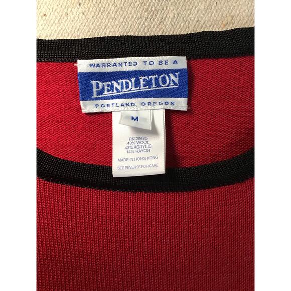 Pendleton Women Vintage 2 pcs. Sweater Set Sz. Med. Red Beaded detail black Trim - Picture 9 of 11